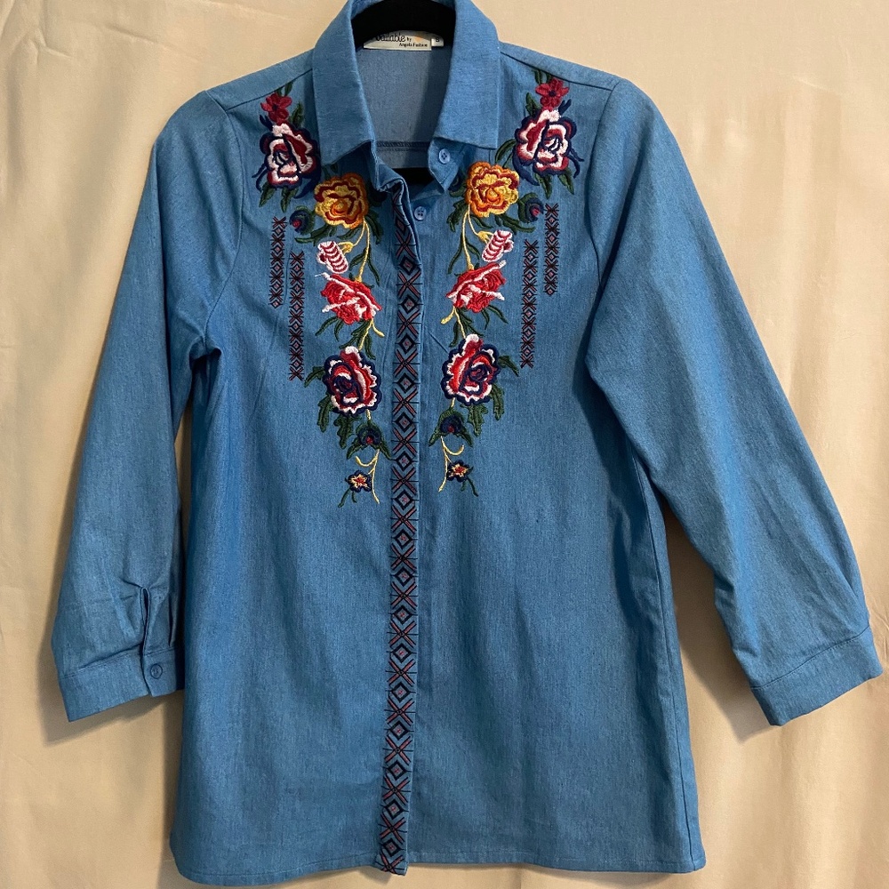 Angela Fashion Embroidered Over Shirt style Top Size S